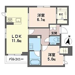 Premias岩戸北 2LDKの間取図画像