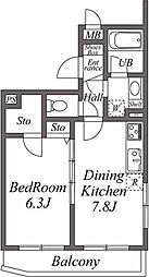 ドリームアロー下高井戸 1DKの間取図画像