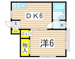 西嶋ハイツ 1DKの間取図画像
