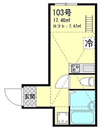 グラン・ポゾ大井町 1階ワンルームの間取り