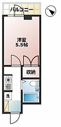 H.Mフラット 1Kの間取図画像