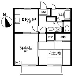 クレスト松江 1階2DKの間取り
