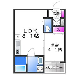 ローズガーデン矢田 1LDKの間取図画像