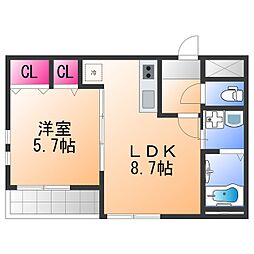 フォルトゥーナ桜 1LDKの間取図画像
