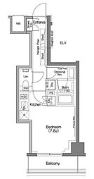 ザ・パークハビオSOHO祐天寺 ワンルームの間取図画像