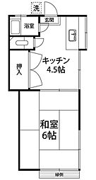 都荘 1階1DKの間取り