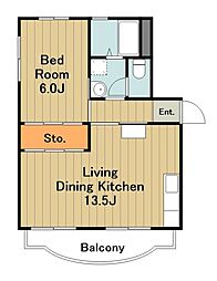 京王渕野辺マンションD棟 1LDKの間取図画像