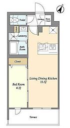 ルネサンスコート祐天寺Terrace 1LDKの間取図画像