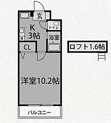 パピヨン高宮 1Kの間取図画像