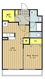 プリマベガ 2階1LDKの間取り