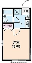 フラワーハウス 2階1Kの間取り