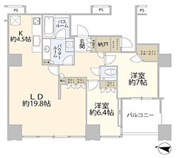 ワールドシティタワーズアクアタワーA1棟 2LDKの間取図画像