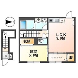 ヴェスタ 2階1LDKの間取り