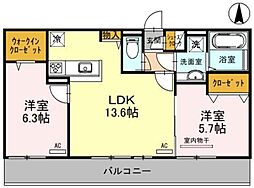 メルベイユさやか 2LDKの間取図画像