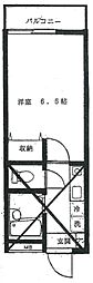 パークサイドハイツ 2階1Kの間取り