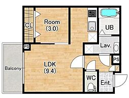 ジーメゾン神戸セレーナ 2階1LDKの間取り