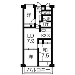 汐浜サンハイツ1号棟 3LDKの間取図画像