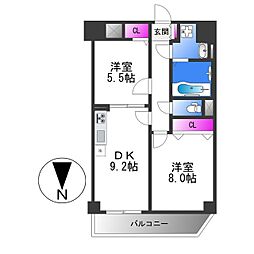 リアライズ今里南 2DKの間取図画像