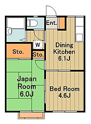 エステートピア原4 1階2DKの間取り