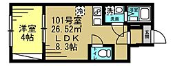 メゾン トールモンド八千代中央 1LDKの間取図画像