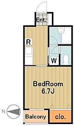 京王相模原線 京王永山駅 バス10分 瓜生下車 徒歩1分の賃貸マンション 2階1Kの間取り