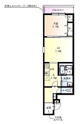 フジパレス吹田岸部 1LDKの間取図画像