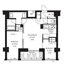 フレンシア青葉台 2LDKの間取図画像