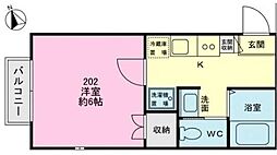 シャンテ船橋宮本A棟 1Kの間取図画像