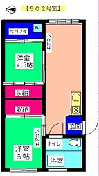 東砂五丁目ハイツ1号棟 2DKの間取図画像