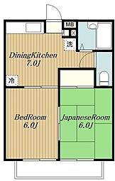 ベルマンションＡ 3階2DKの間取り