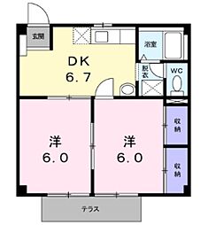 カームヒルズK 2DKの間取図画像