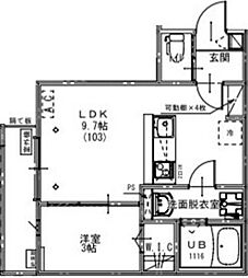 さいたま市見沼区大和田町1丁目アパート 1LDKの間取図画像