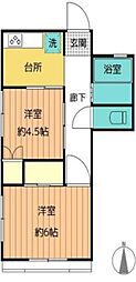上原コーポ 2DKの間取図画像