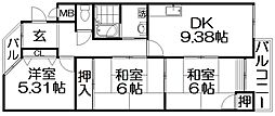 ジェントリーズ岡田 3DKの間取図画像