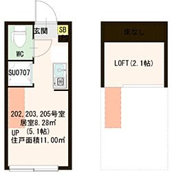 プランドール桜台 2階ワンルームの間取り