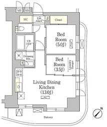 テラス月島 2LDKの間取図画像