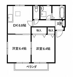 パークサイド市ヶ尾 2DKの間取図画像