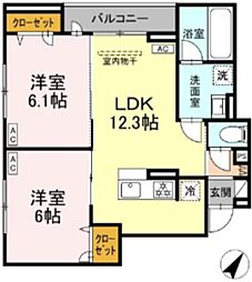 ディールーム豊田 2LDKの間取図画像