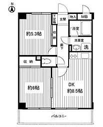 ウェルネスコート高島台 2DKの間取図画像