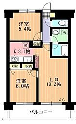 メルヴェーユ調布 2LDKの間取図画像