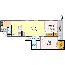 アベニール末広 1階2LDKの間取り