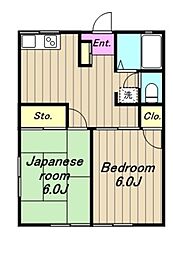 シティハイムシャトレー 1階2DKの間取り