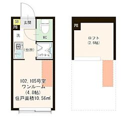 ハーモニーテラス浜田山 ワンルームの間取図画像
