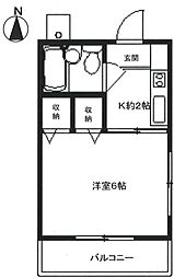 パープルハピネス 1Kの間取図画像