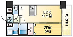 プレサンス三宮東フィール 13階1DKの間取り