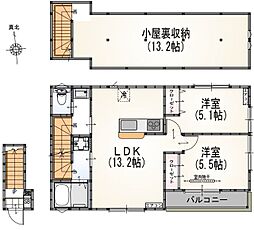 サンライズ万願寺 2LDKの間取図画像