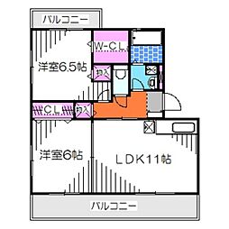 カトル中もずA棟 2LDKの間取図画像