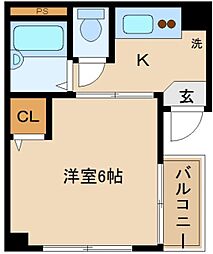 クリアベール 2階1Kの間取り