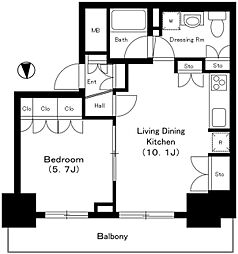 品川タワーフェイス 17階1LDKの間取り