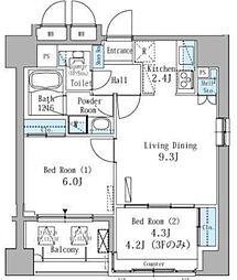 パークアクシス駒込 2LDKの間取図画像